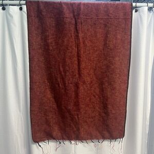 Zig Zag 100% Wool Woven Brick Red Fringed Wrap Shawl 31x85" Boho Festival Nepal